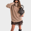 Beige Sweater and Brown Dress