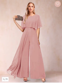 Lavetir Dress Blush Pink Cape Overlay Wide Leg Jumpsuit Color: Pink