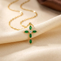 Gold Emerald Marquise Cross Necklace