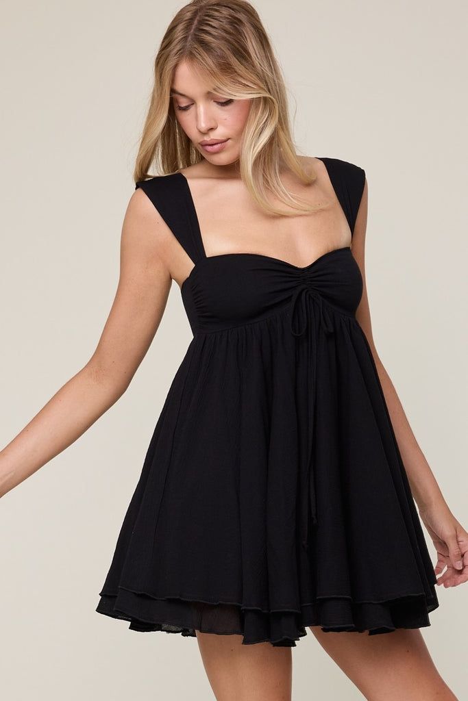 Black Babydoll Mini Dress Flowy Mini Dress Boho Pink