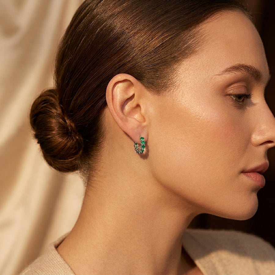 Gold Emerald Lattice Hoop Earrings