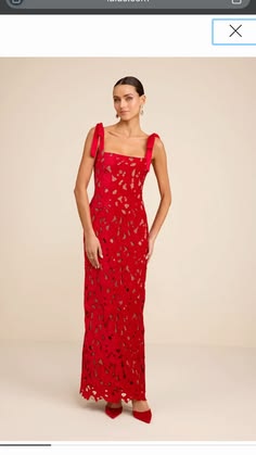 Ramsey Red Embroidered Tie-Strap Maxi Dress
