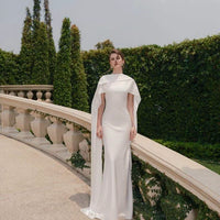 Luxury Women's Cape Dress: Wedding Dress For Women Elegant White Satin