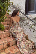 Sexy A Line Spaghetti Straps Floor Length Floral Evening Dress Chiffon