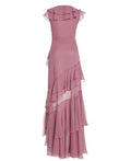 Pink V Neck Chiffon Pleated Sleeveless Back Zippered Long Prom Dress