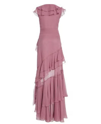 Pink V Neck Chiffon Pleated Sleeveless Back Zippered Long Prom Dress