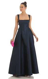Fit And Flare Maxi Dress In Navy