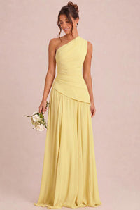 One Shoulder Chiffon Bridesmaid Dress Pleated A Line