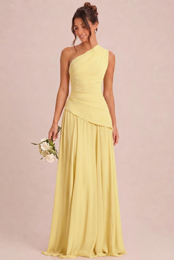 One Shoulder Chiffon Bridesmaid Dress Pleated A Line