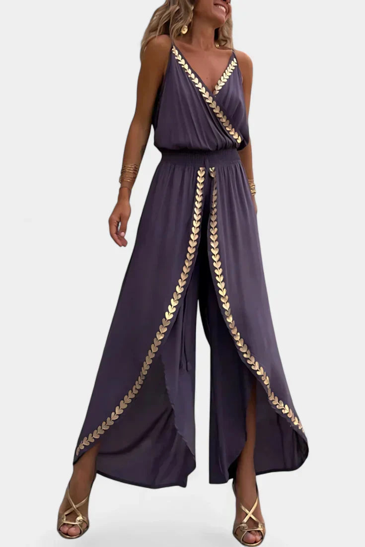 Lavinia – Open Back Elegant Jumpsuit with Gold Details