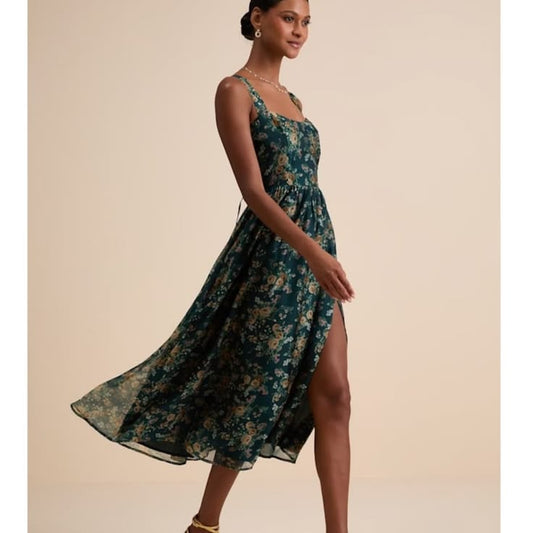 's Dress Nwt Francesca Dark Teal Floral Sleeveless Midi Dress Resort