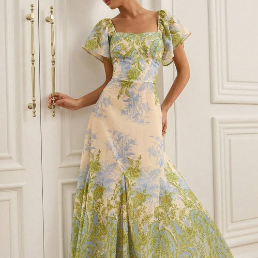 Green Elegant Women's Floral Dress