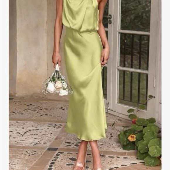 Amazon Dress Amazon Lime Green Sheath Maxi Dress Cowl Neck Sleeveless