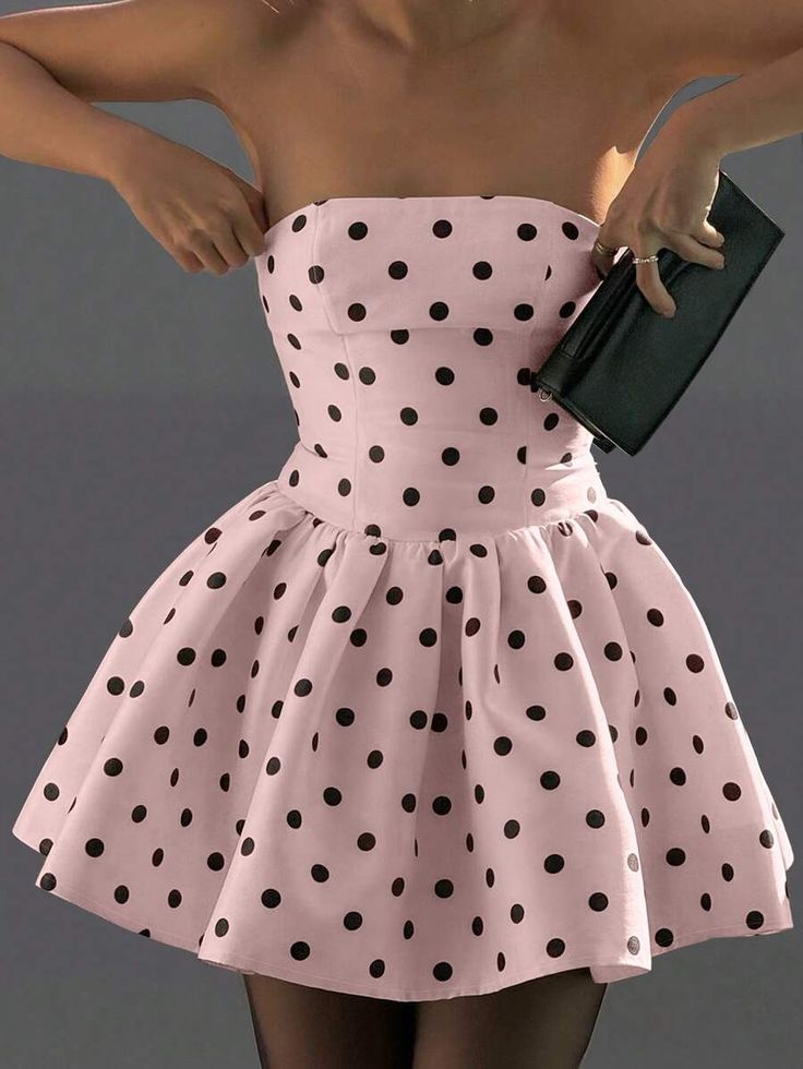 White Polka Dot Print Bow Back Ruched Waist A Line Short Dress