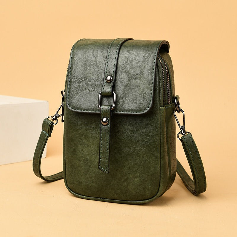 Faux Leather Shoulder Bag with Front Pocket - Daniela