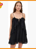 Lightweight Crepe Mini Dress with Ruffled Hem in Red