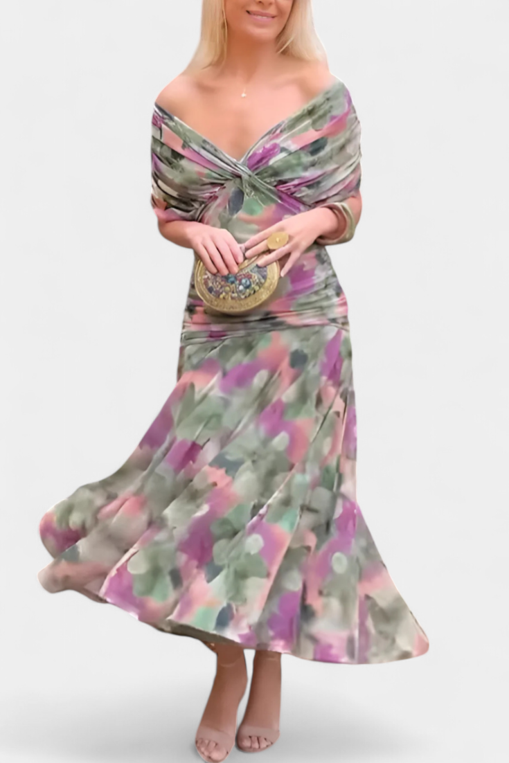 Eryzziah | Elegant Dress Green and Purple
