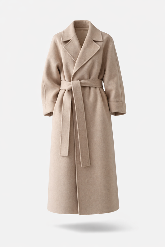 Hayley - Elegant Belted Long Coat – Beige