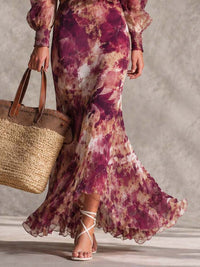 Carys - Rose Pink Floral Off-Shoulder Chiffon Maxi Dress