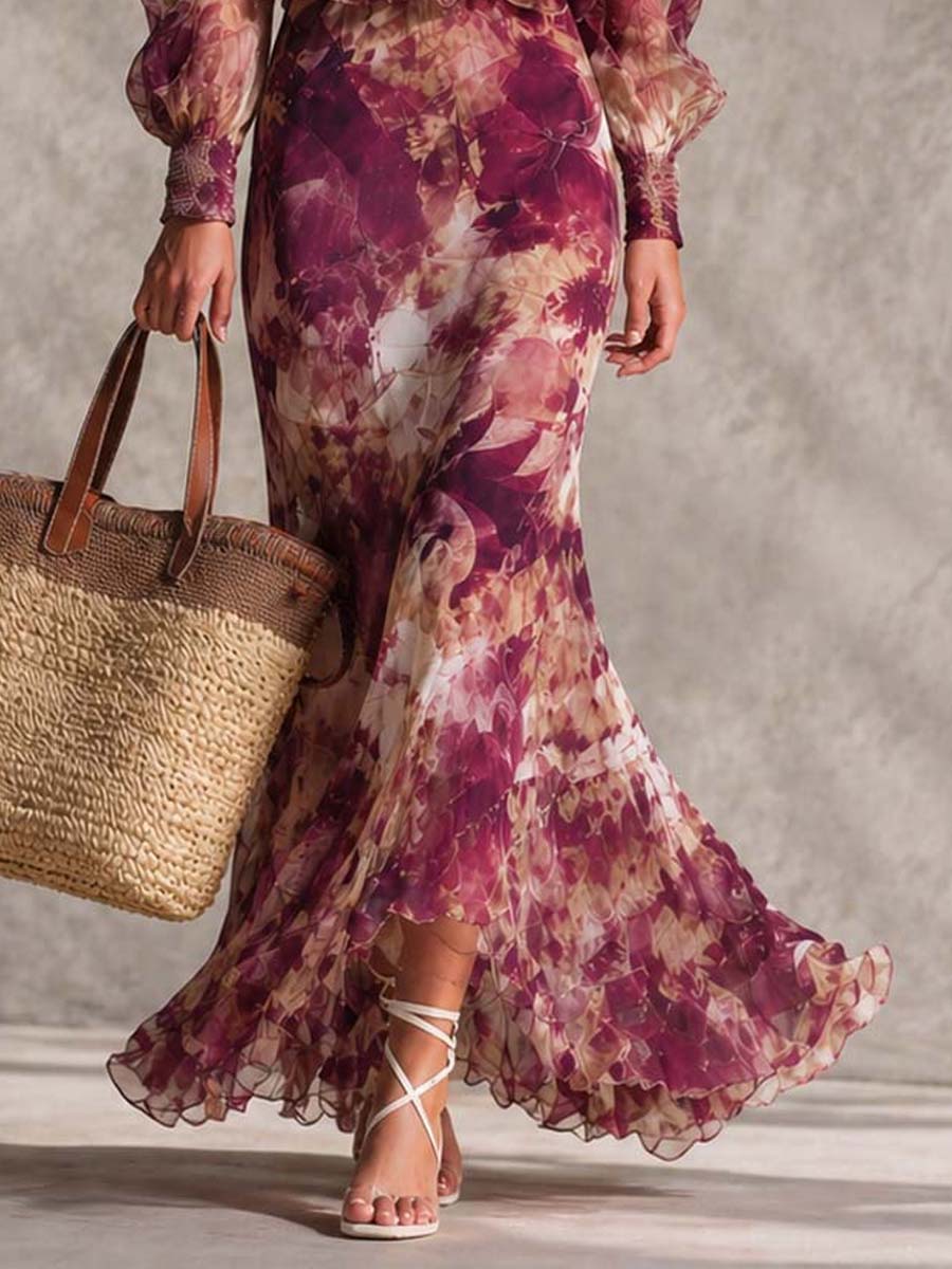 Carys - Rose Pink Floral Off-Shoulder Chiffon Maxi Dress