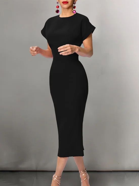Women Elegant Black Tie Event Dress X Line Plain Crew Neck In Summer