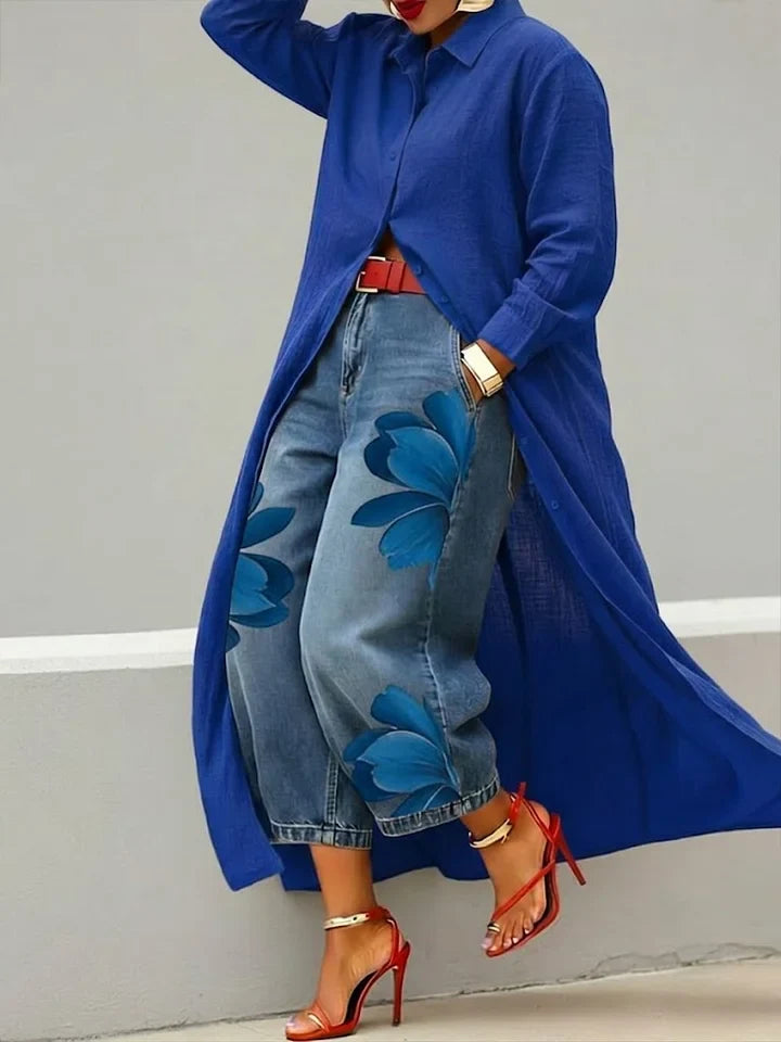 Maud - Shirt Dress and Floral Jeans Set