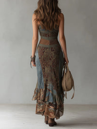 Alicia - Ethnic-Style Printed One-Shoulder Maxi Dress with High Slit
