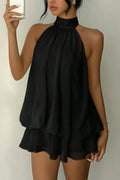 Fashionable Chiffon Halter Neck Backless Lace Up Casual Vacation Mini