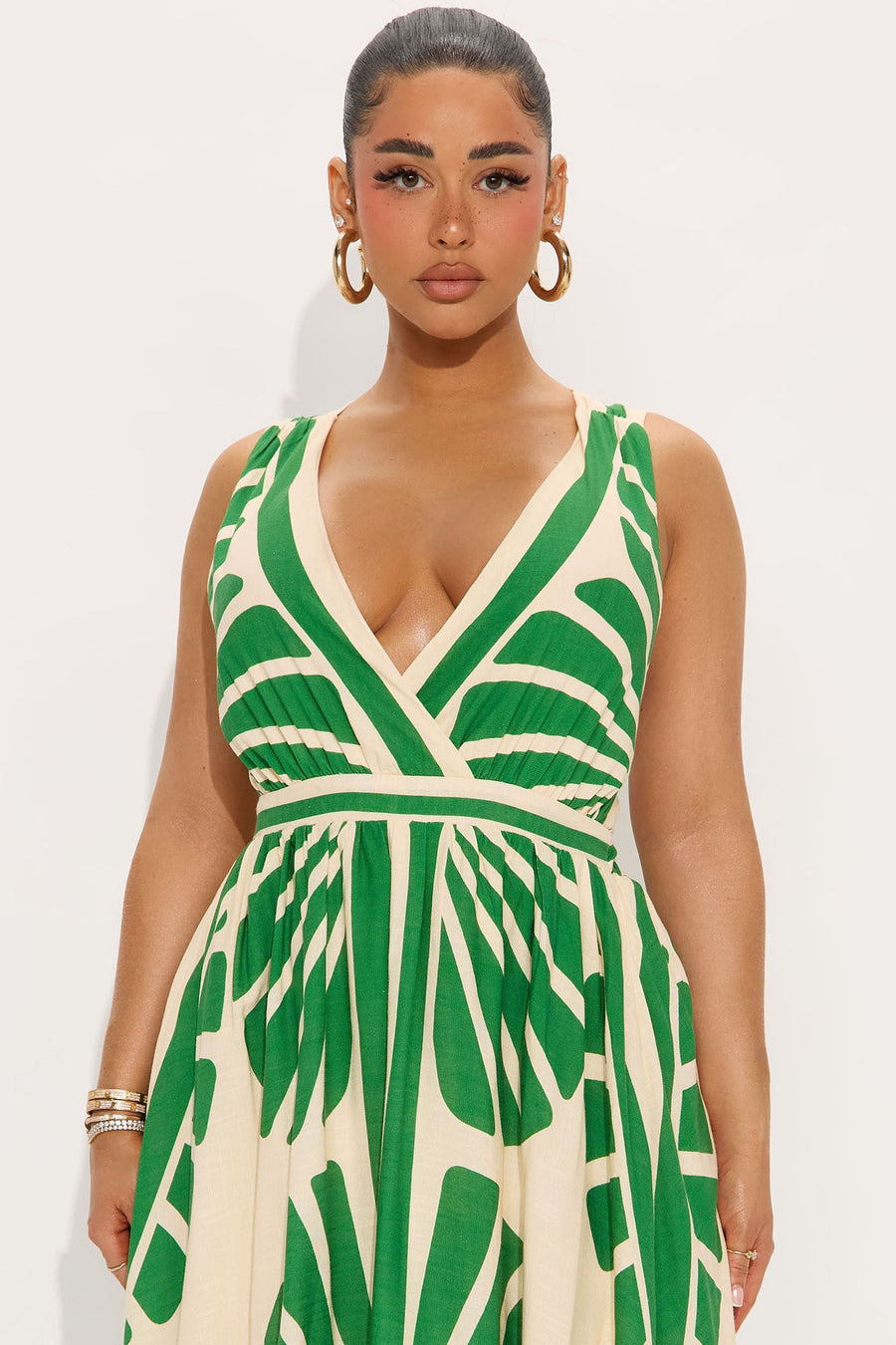 On Vacation Linen Maxi Dress - Green/combo