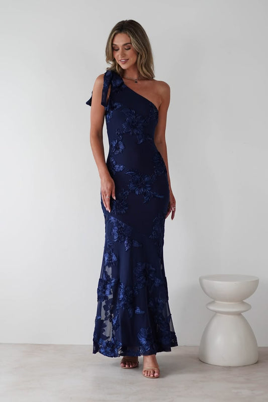Thelma Floral Textured Maxi Dress Navy