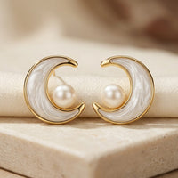 Gold Swirl Pearl Stud Earrings