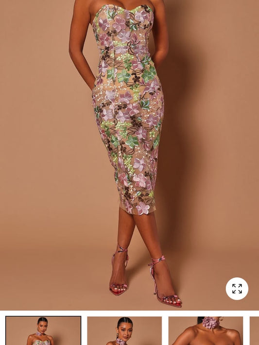 Fashion Nova Skirts Strapless Pink Floral Lace Midi Skirt New With