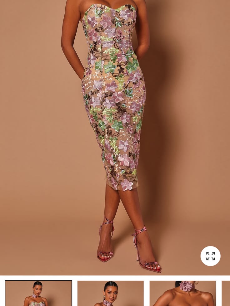 Fashion Nova Skirts Strapless Pink Floral Lace Midi Skirt New With