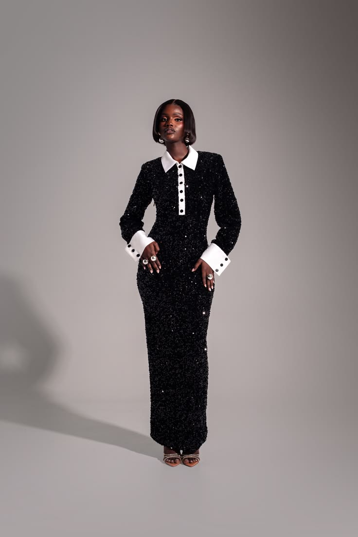Rei Sequin Maxi Dress In Onyx