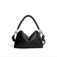Leather Shoulder Bag with Braided Handle - Mireya