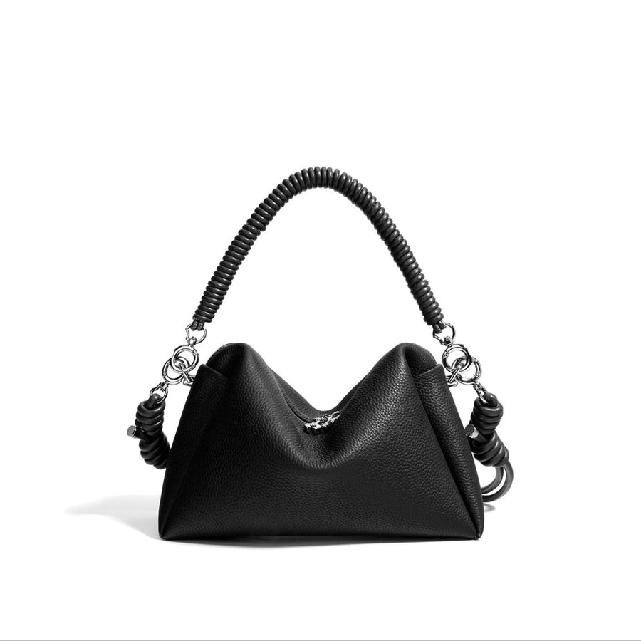 Leather Shoulder Bag with Braided Handle - Mireya