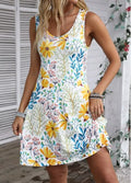 ROTITA Lightweight Floral Print White A Line V Neck Dress
