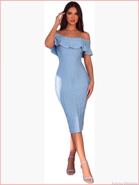 Off Shoulder Bandage Midi Dress Women's Party Bodycon Stretchy V Neck