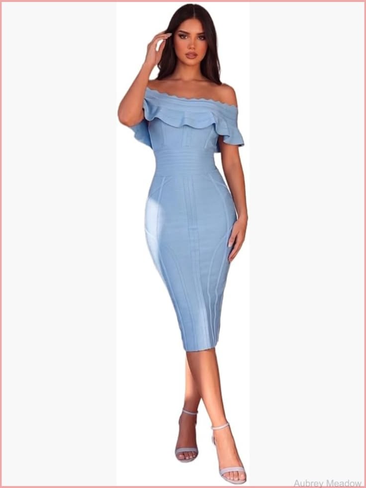 Off Shoulder Bandage Midi Dress Women's Party Bodycon Stretchy V Neck