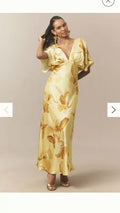 Amelia Deep V Flutter Sleeve Satin A Line Gown