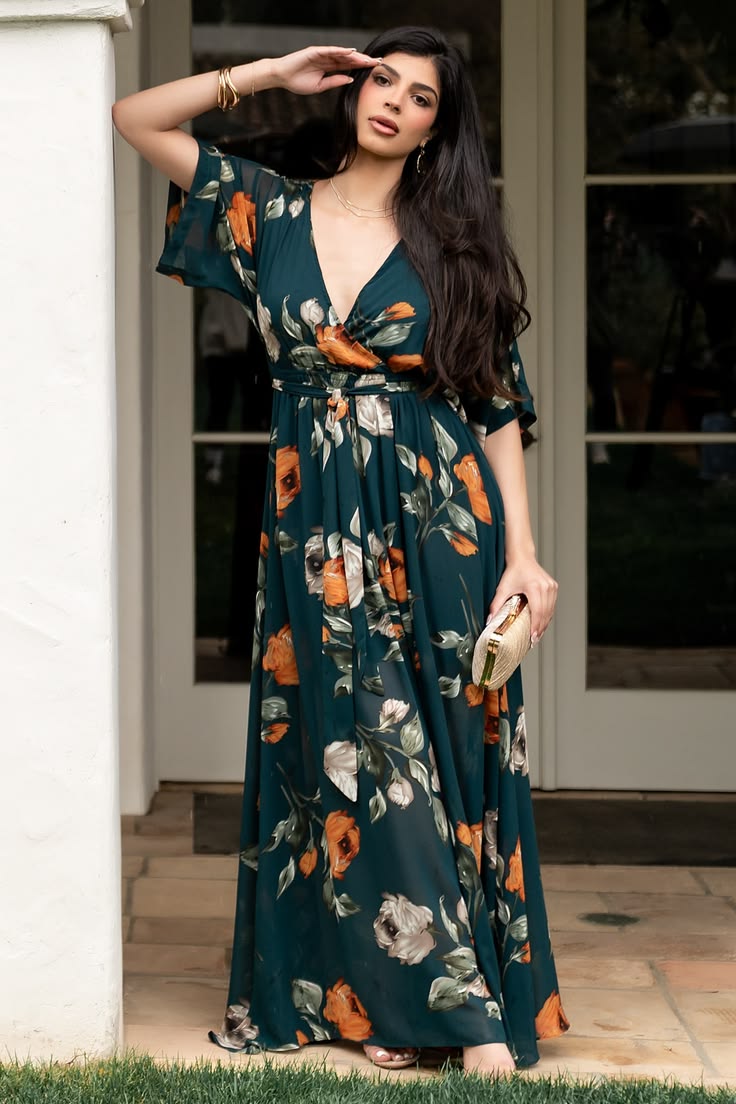 Kia Kimono Maxi Dress Deep Topaz Floral