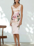 Glamorous Pink Satin Floral Patterned Bodycon Dress Light Pink