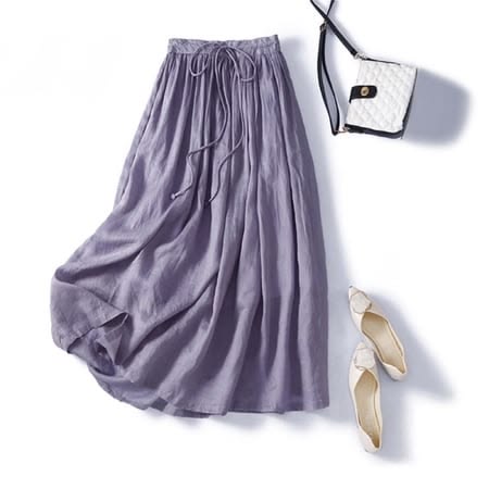 Tfsvc Summer Women's Solid Color Blend Midi Skirt Lightweight Draped