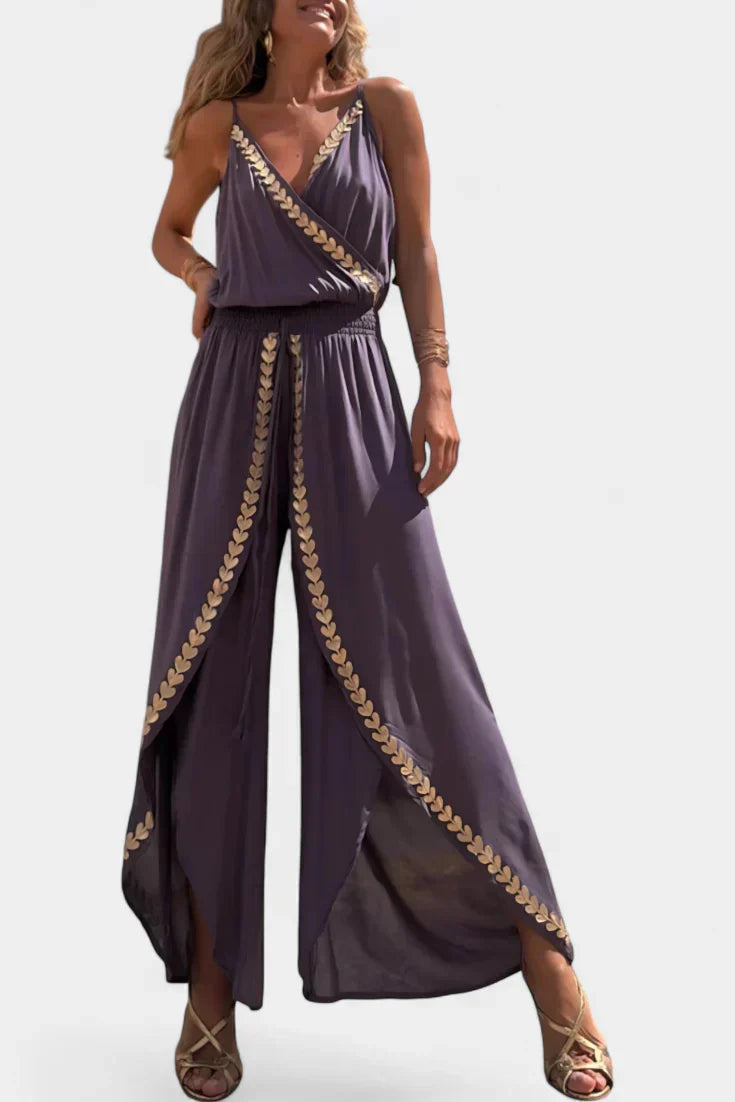 Lavinia – Open Back Elegant Jumpsuit with Gold Details