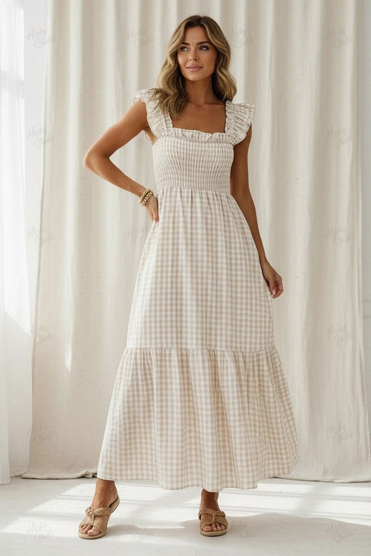 Plaid Pattern Sleeveless Elastic Waist Swing Dress