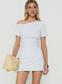 Avriana Off Shoulder T Shirt Mini Dress Grey Marle