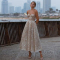 Halter Neck And Ankle Long Bridal Gown Shiny