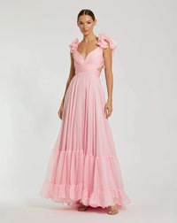Pink Ruffle Tiered Cut Out Chiffon Gown
