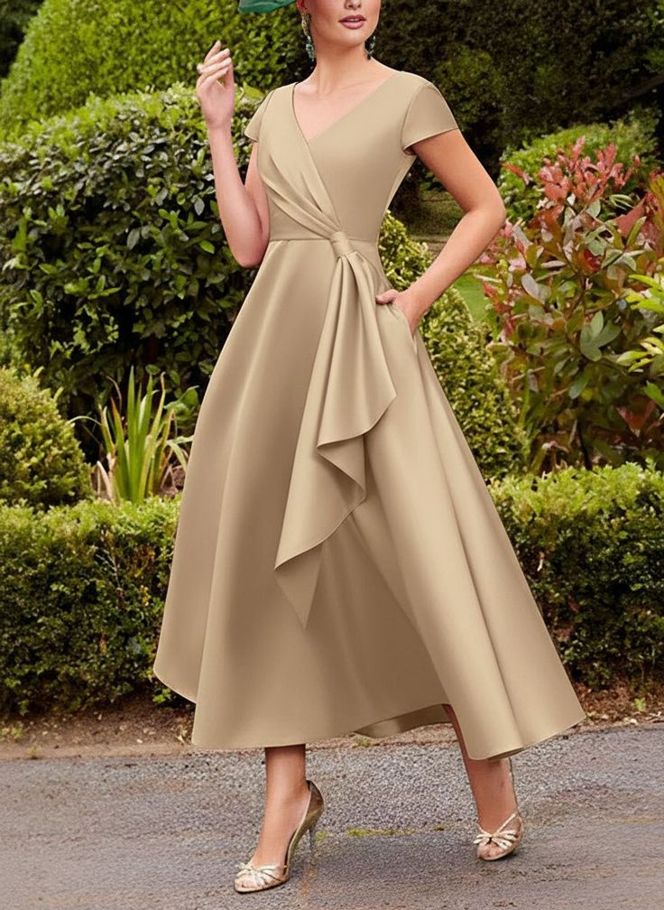 Missacc Champagne Mother Of The Bride Dress A Line V Neck Short