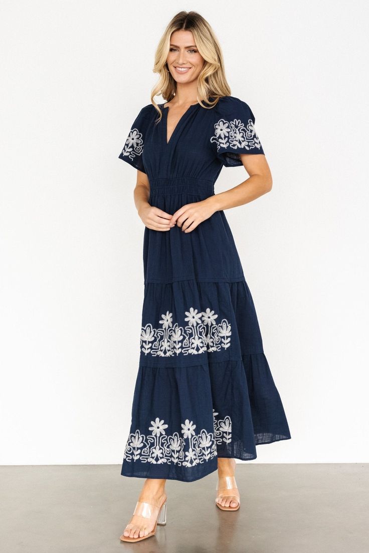 Kennedy Embroidered Maxi Dress Blue